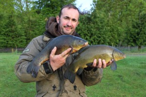 a brace of tench the biggest being 6lb 12oz the smaller going in at  6lb on the nose